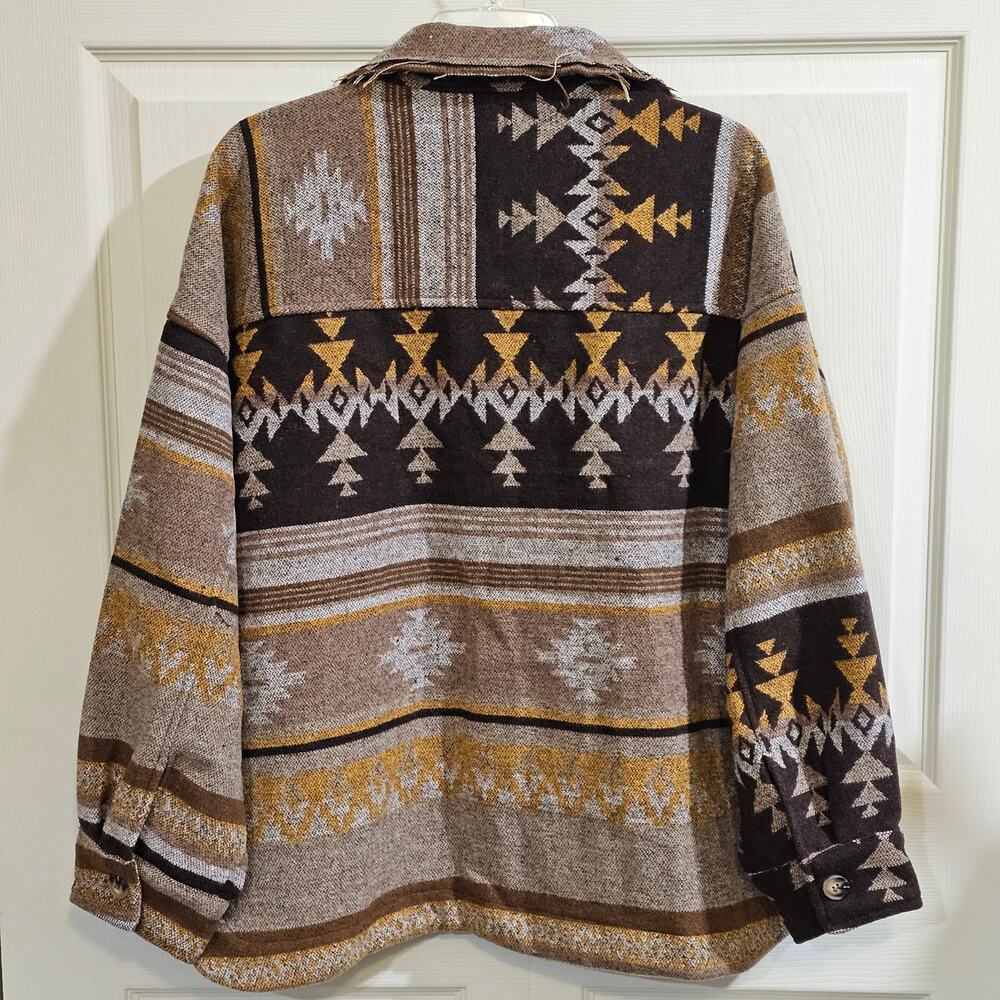 New In Southwestern Aztec Shacket Womens M Mustard Boho Western Jacket - Picture 2 of 7